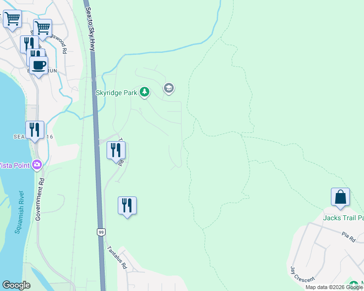 map of restaurants, bars, coffee shops, grocery stores, and more near 41155 Rockridge Place in Squamish