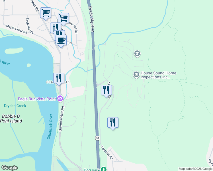 map of restaurants, bars, coffee shops, grocery stores, and more near 1870 Dowad Drive in Squamish