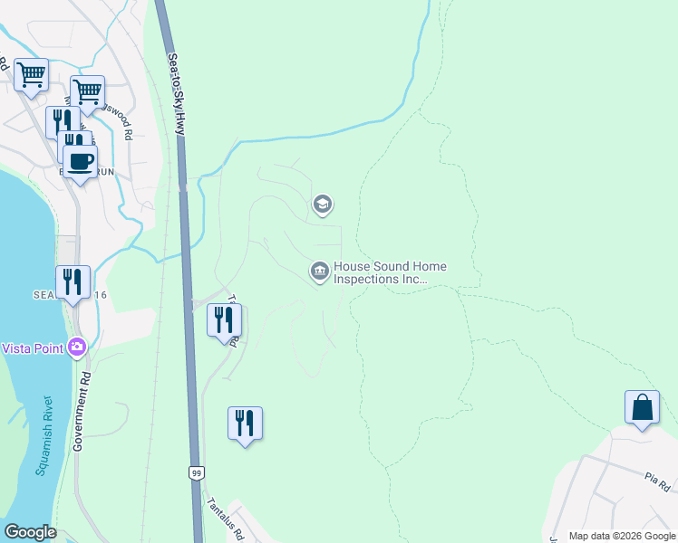 map of restaurants, bars, coffee shops, grocery stores, and more near 41203 Highline Place in Squamish