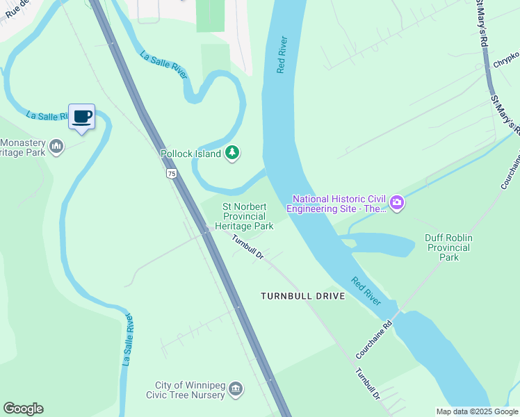map of restaurants, bars, coffee shops, grocery stores, and more near 40 Turnbull Drive in Winnipeg