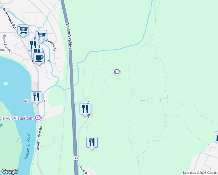 map of restaurants, bars, coffee shops, grocery stores, and more near 41235 Highline Place in Squamish
