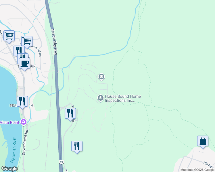 map of restaurants, bars, coffee shops, grocery stores, and more near Garibaldi Springs Way in Squamish