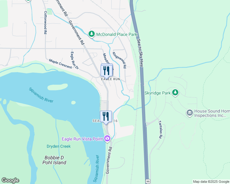 map of restaurants, bars, coffee shops, grocery stores, and more near 41281 Meadow Avenue in Squamish