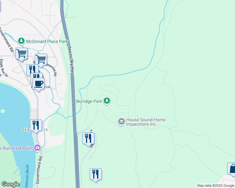 map of restaurants, bars, coffee shops, grocery stores, and more near 41294 Horizon Drive in Squamish