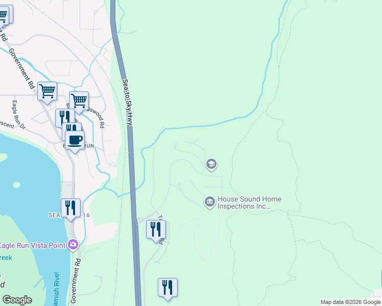 map of restaurants, bars, coffee shops, grocery stores, and more near Horizon Drive in Squamish