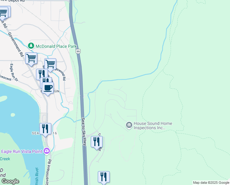 map of restaurants, bars, coffee shops, grocery stores, and more near 41320 Horizon Drive in Squamish