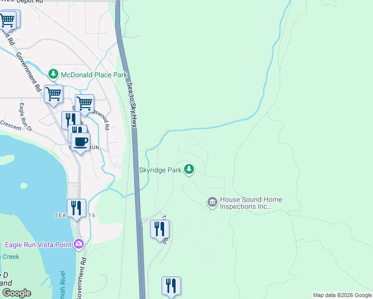 map of restaurants, bars, coffee shops, grocery stores, and more near 41324 Horizon Drive in Squamish