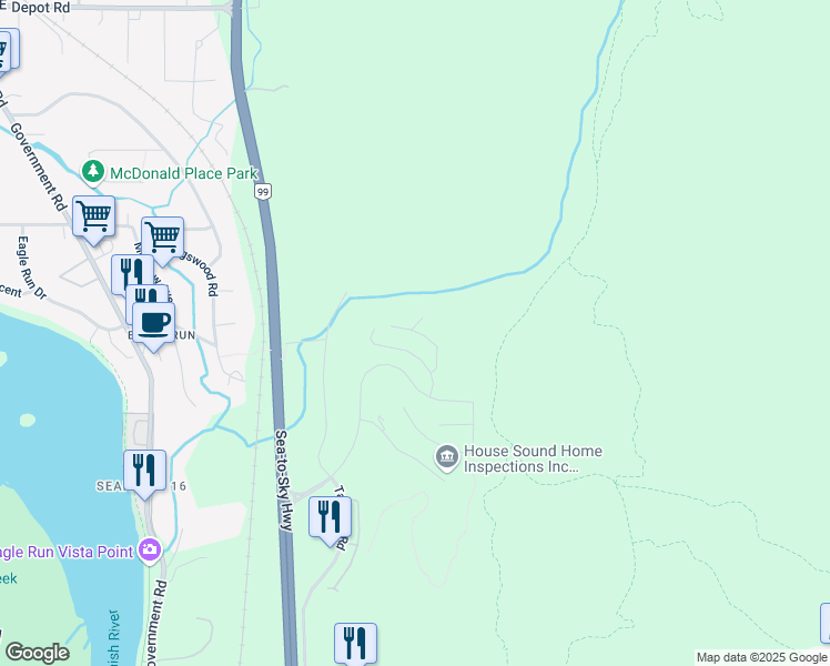 map of restaurants, bars, coffee shops, grocery stores, and more near 41333 Skyridge Place in Squamish