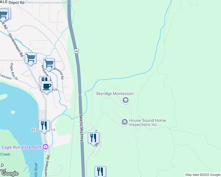 map of restaurants, bars, coffee shops, grocery stores, and more near 41365 Skyridge Place in Squamish