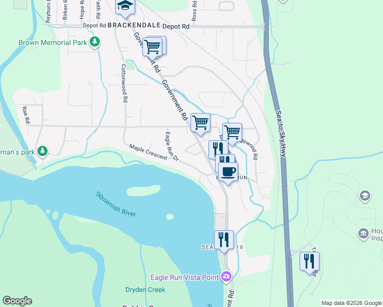 map of restaurants, bars, coffee shops, grocery stores, and more near in Squamish