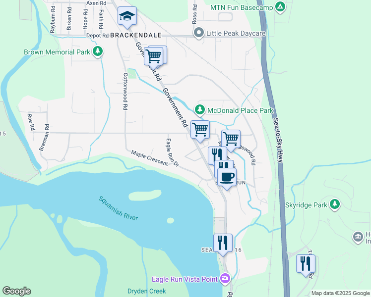 map of restaurants, bars, coffee shops, grocery stores, and more near 1500 Judd Road in Squamish