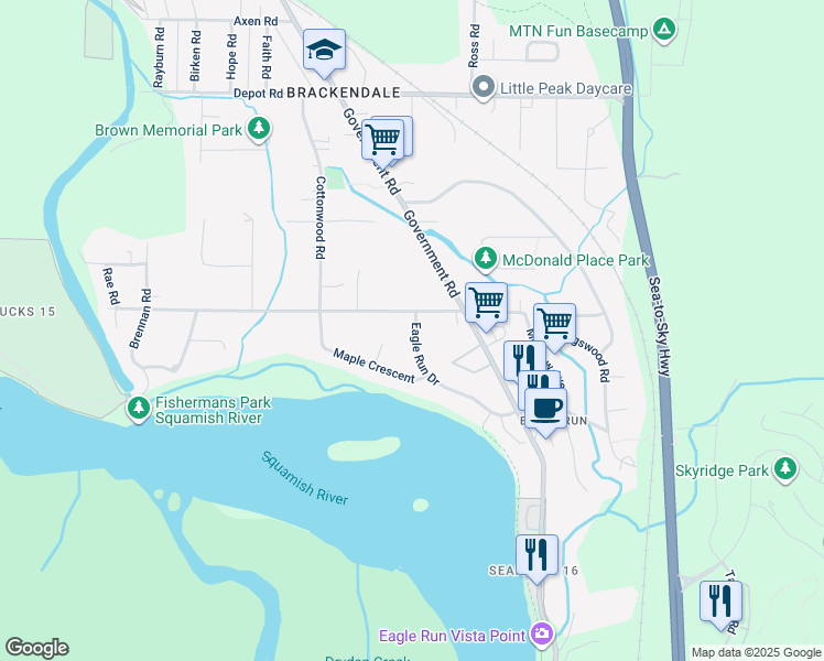 map of restaurants, bars, coffee shops, grocery stores, and more near 1509 Eagle Run Drive in Squamish