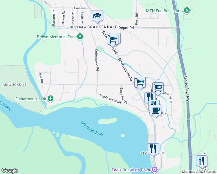 map of restaurants, bars, coffee shops, grocery stores, and more near 1358 Judd Road in Squamish
