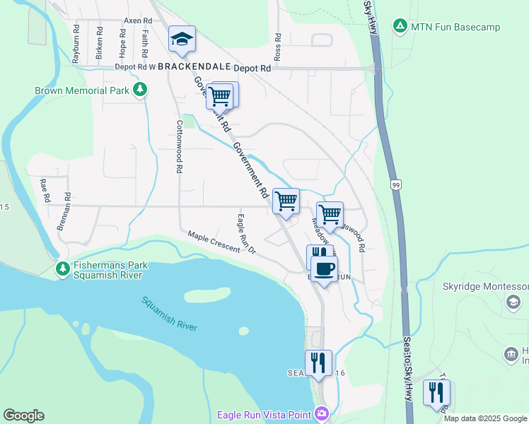 map of restaurants, bars, coffee shops, grocery stores, and more near 1500 Judd Road in Squamish