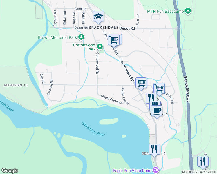 map of restaurants, bars, coffee shops, grocery stores, and more near 1354 Judd Road in Squamish