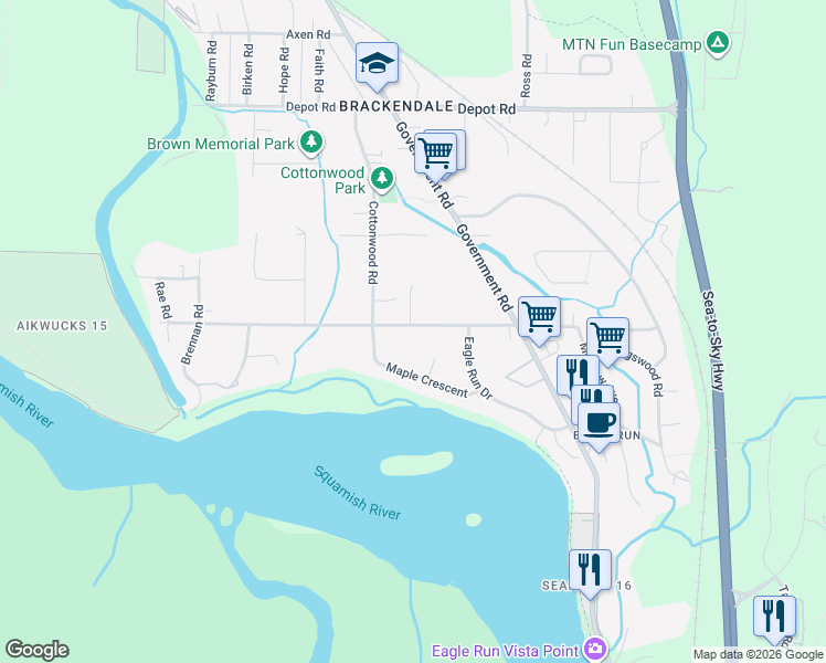 map of restaurants, bars, coffee shops, grocery stores, and more near 1352 Judd Road in Squamish