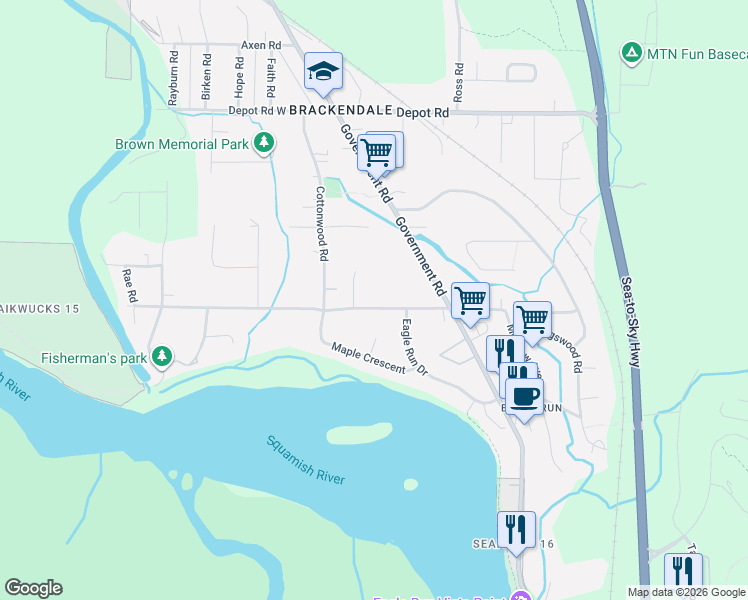 map of restaurants, bars, coffee shops, grocery stores, and more near 1387 Judd Road in Squamish