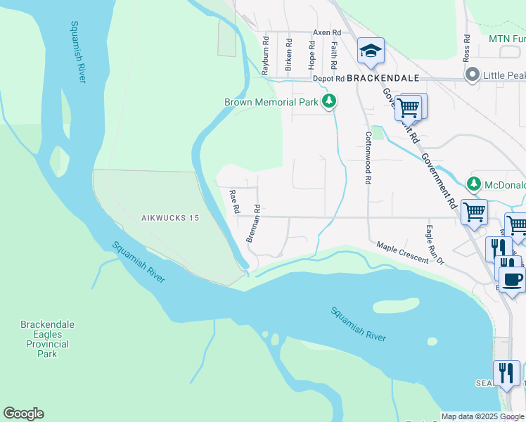 map of restaurants, bars, coffee shops, grocery stores, and more near 1155 Judd Road in Squamish