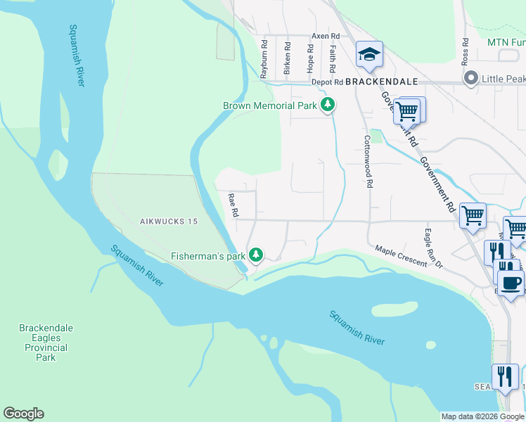 map of restaurants, bars, coffee shops, grocery stores, and more near 41539 Brennan Road in Squamish