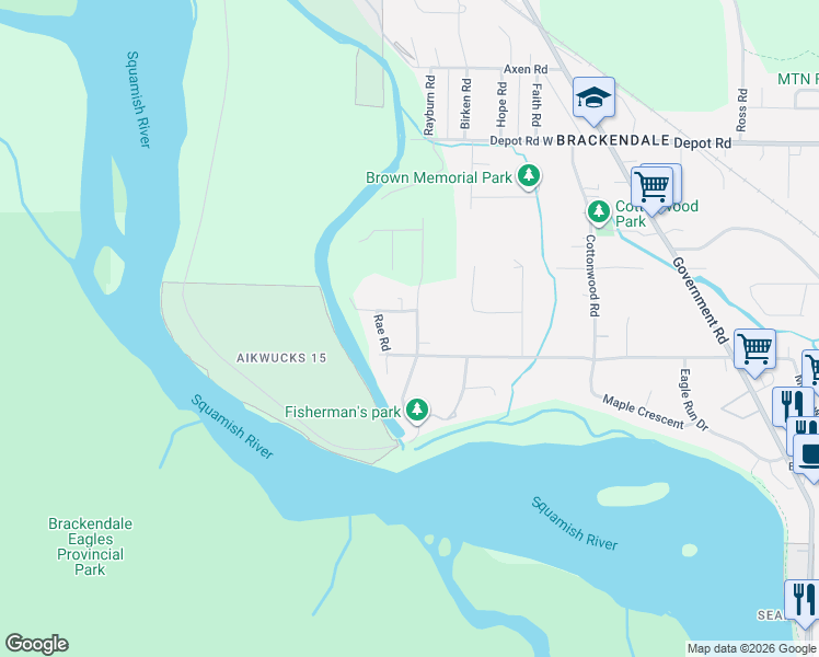 map of restaurants, bars, coffee shops, grocery stores, and more near 41541 Brennan Road in Squamish