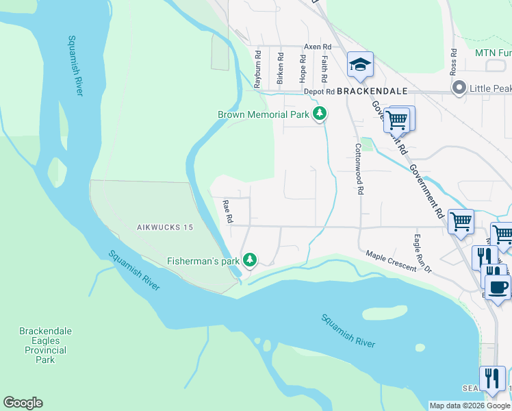 map of restaurants, bars, coffee shops, grocery stores, and more near 41539 Brennan Road in Squamish
