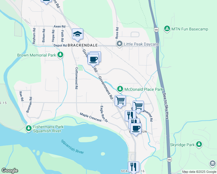 map of restaurants, bars, coffee shops, grocery stores, and more near 41560 Government Road in Squamish
