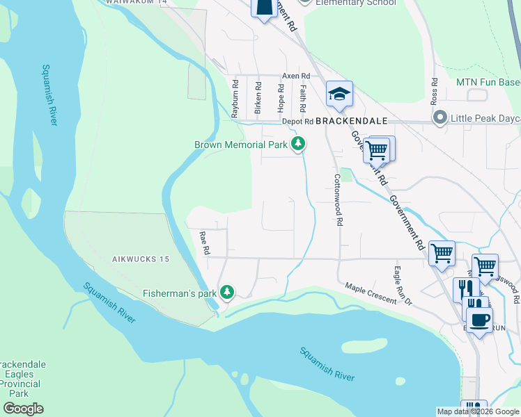 map of restaurants, bars, coffee shops, grocery stores, and more near 41575 Rod Road in Squamish