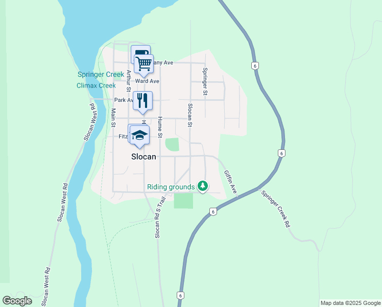 map of restaurants, bars, coffee shops, grocery stores, and more near Slocan Street in Slocan