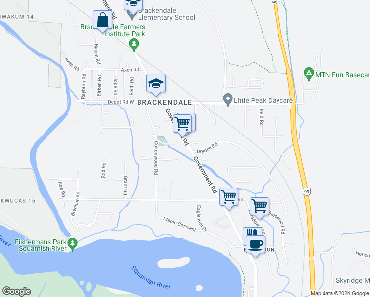 map of restaurants, bars, coffee shops, grocery stores, and more near 41655 Government Road in Squamish