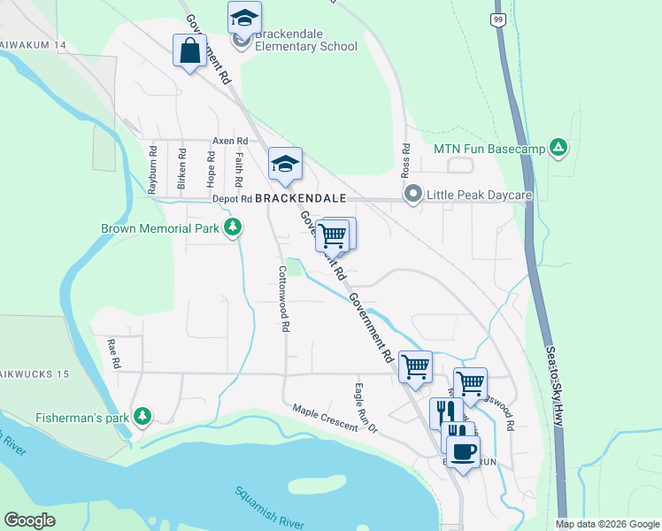 map of restaurants, bars, coffee shops, grocery stores, and more near 1-41707 Government Road in Squamish