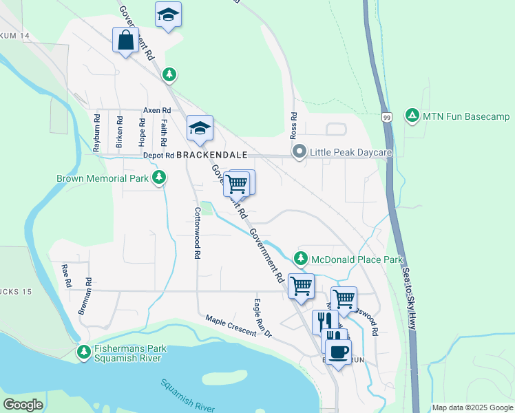 map of restaurants, bars, coffee shops, grocery stores, and more near 1011 Wain Place in Squamish