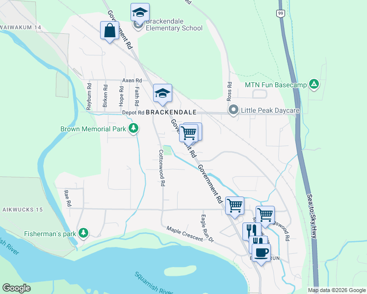 map of restaurants, bars, coffee shops, grocery stores, and more near 1-41707 Government Road in Squamish