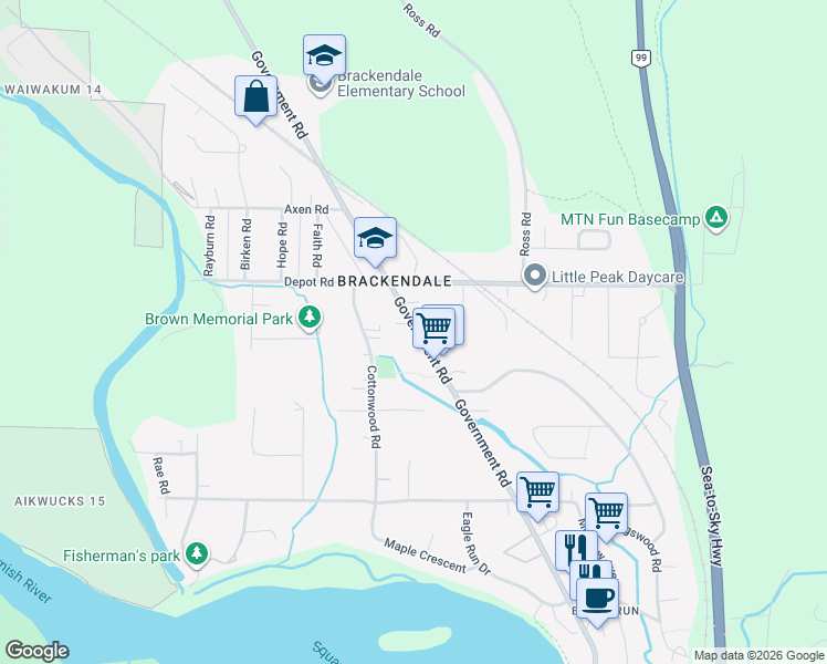 map of restaurants, bars, coffee shops, grocery stores, and more near 1-41707 Government Road in Squamish