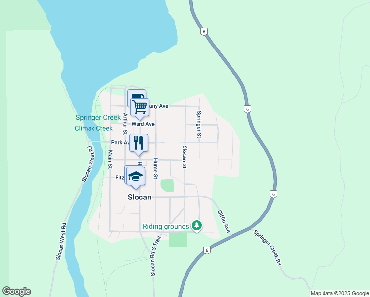 map of restaurants, bars, coffee shops, grocery stores, and more near Slocan Street in Slocan