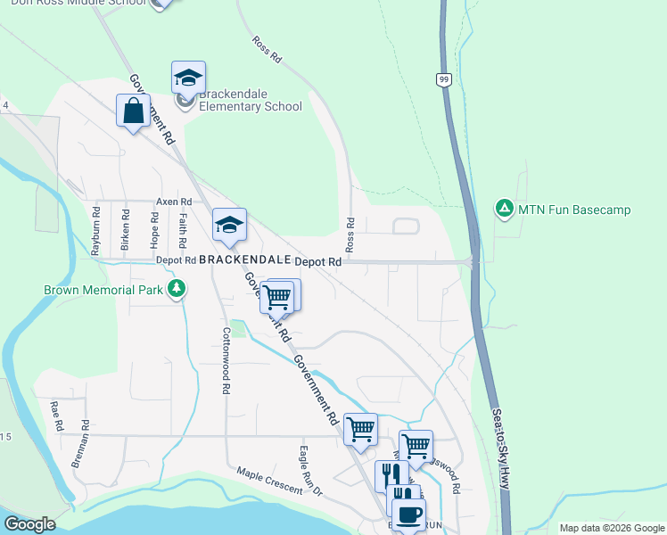 map of restaurants, bars, coffee shops, grocery stores, and more near 1502 Depot Road in Squamish