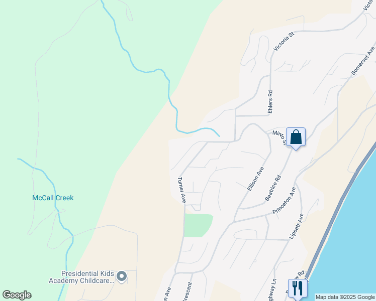 map of restaurants, bars, coffee shops, grocery stores, and more near Seymour Avenue in Peachland
