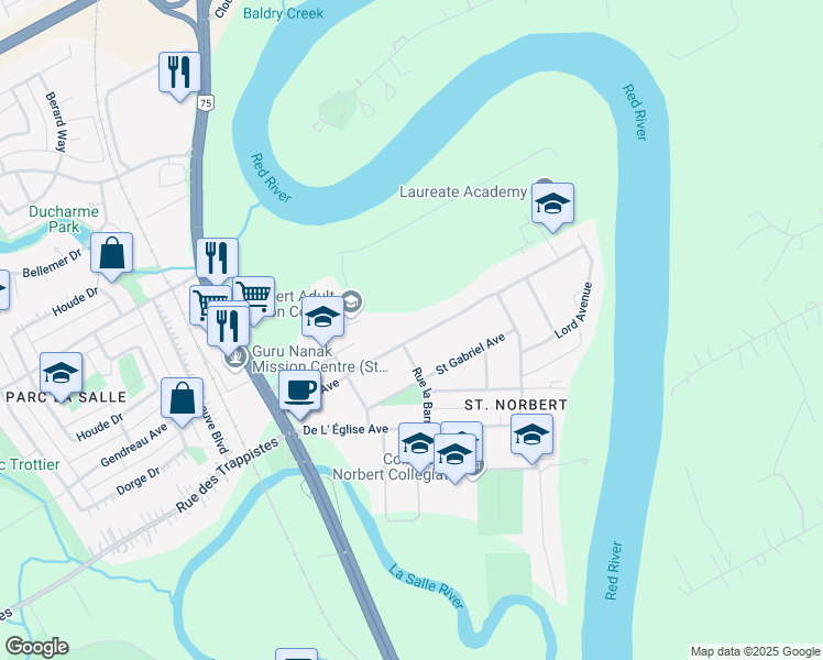 map of restaurants, bars, coffee shops, grocery stores, and more near 895 Lemay Avenue in Winnipeg
