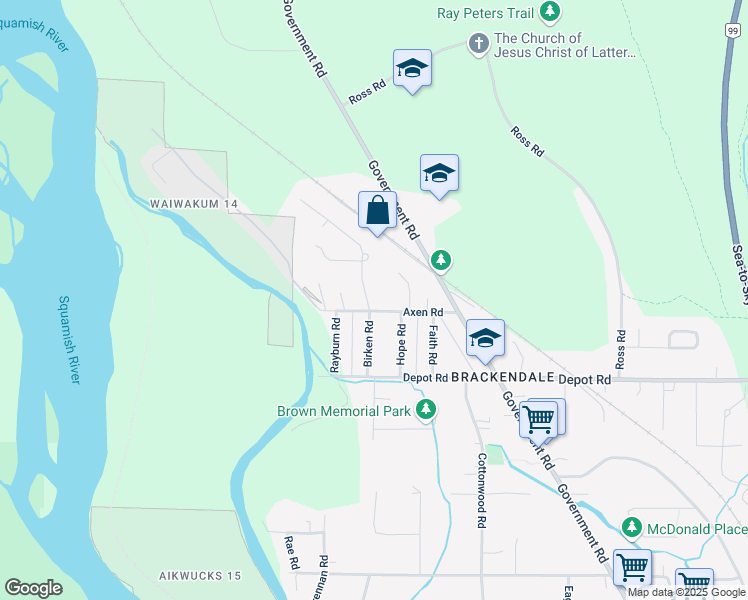 map of restaurants, bars, coffee shops, grocery stores, and more near 1139 Axen Road in Squamish