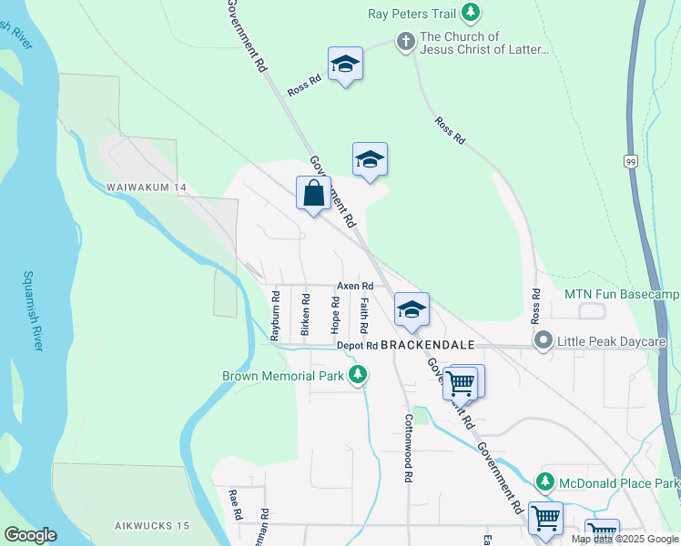 map of restaurants, bars, coffee shops, grocery stores, and more near 1159 Axen Road in Squamish