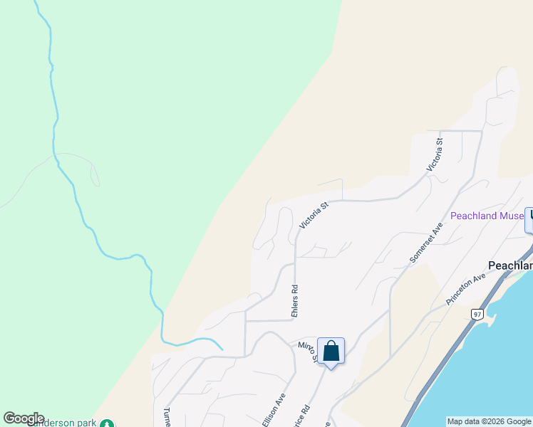 map of restaurants, bars, coffee shops, grocery stores, and more near Gerrie Road in Peachland