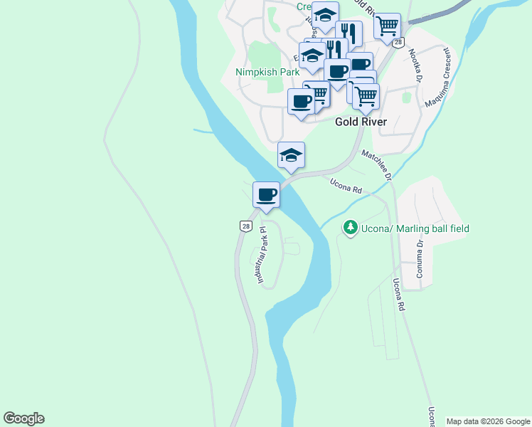 map of restaurants, bars, coffee shops, grocery stores, and more near 500 Industrial Park Place in Gold River