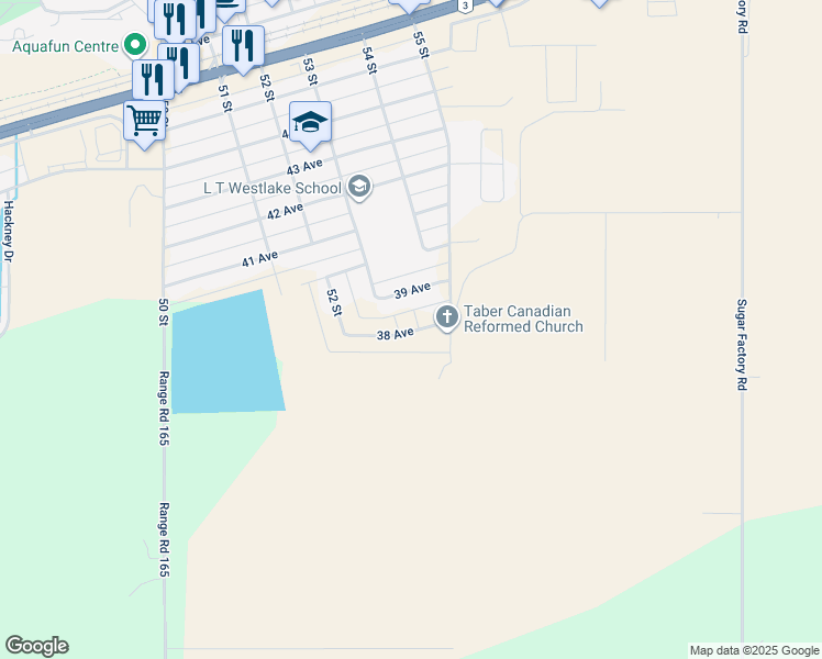 map of restaurants, bars, coffee shops, grocery stores, and more near 5315 38 Avenue in Taber