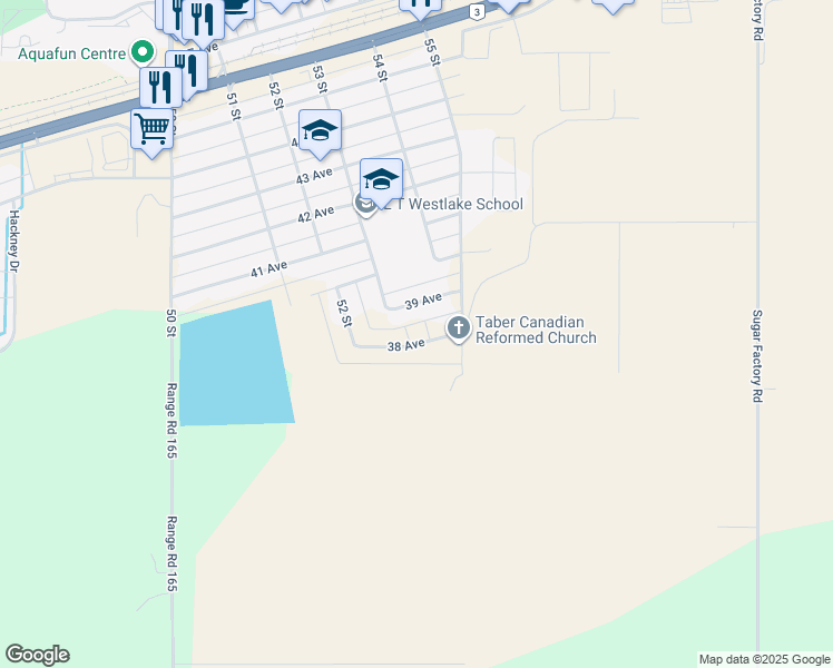 map of restaurants, bars, coffee shops, grocery stores, and more near 5315 38 Avenue in Taber