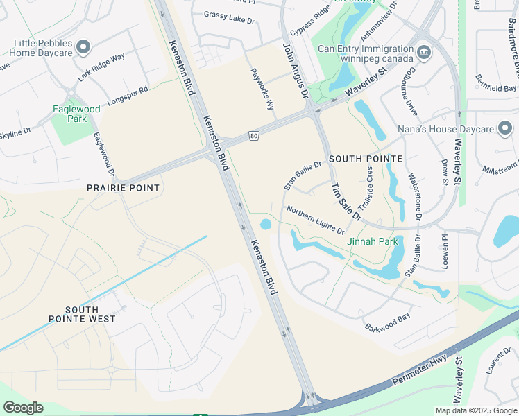 map of restaurants, bars, coffee shops, grocery stores, and more near Kenaston Boulevard in Winnipeg