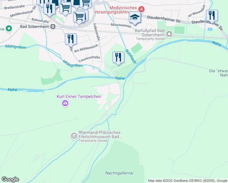map of restaurants, bars, coffee shops, grocery stores, and more near 100 Felkestraße in Bad Sobernheim