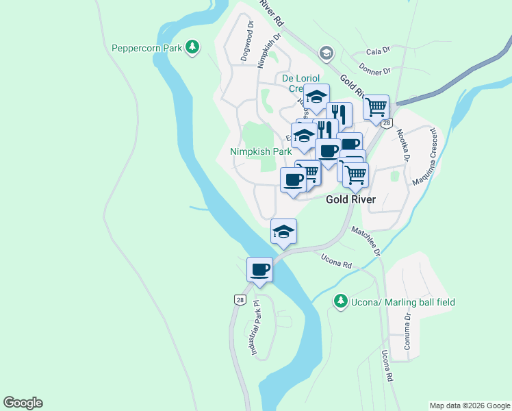 map of restaurants, bars, coffee shops, grocery stores, and more near 380 Alder Crescent in Gold River