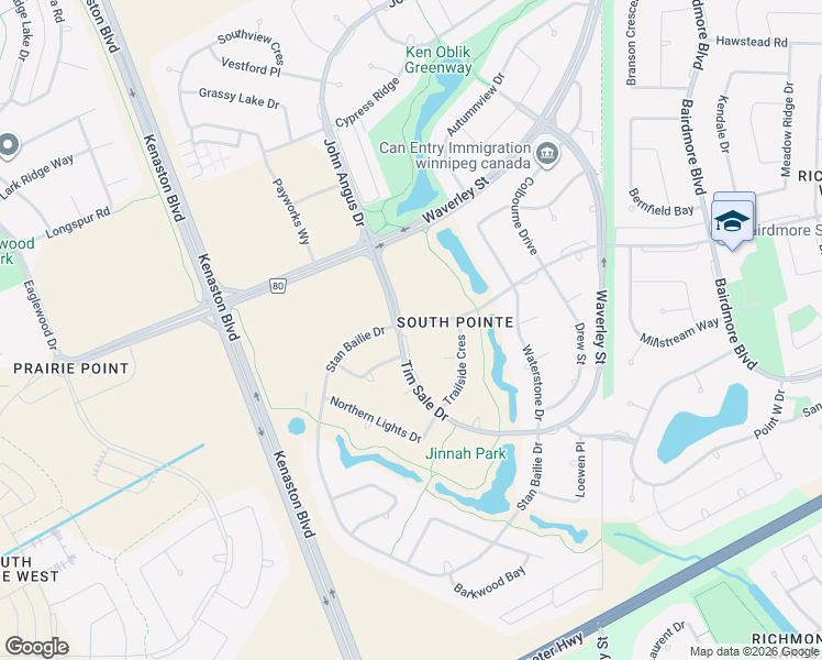 map of restaurants, bars, coffee shops, grocery stores, and more near 615 Kirkbridge Drive in Winnipeg