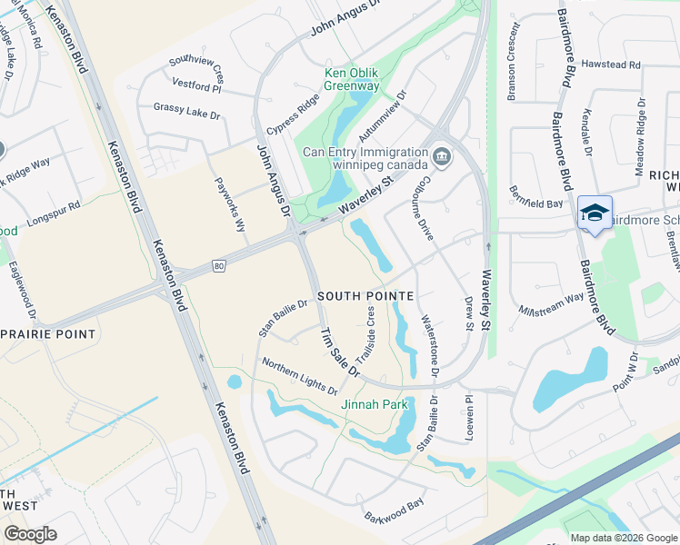 map of restaurants, bars, coffee shops, grocery stores, and more near 615 Kirkbridge Drive in Winnipeg