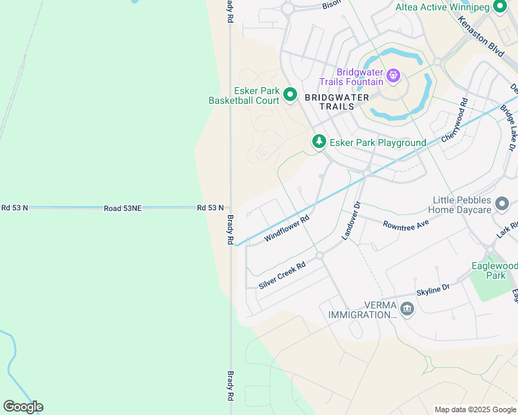 map of restaurants, bars, coffee shops, grocery stores, and more near Edge Park Crescent in Winnipeg
