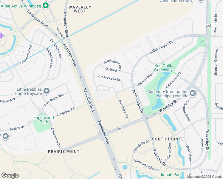 map of restaurants, bars, coffee shops, grocery stores, and more near 100 Southview Crescent in Winnipeg